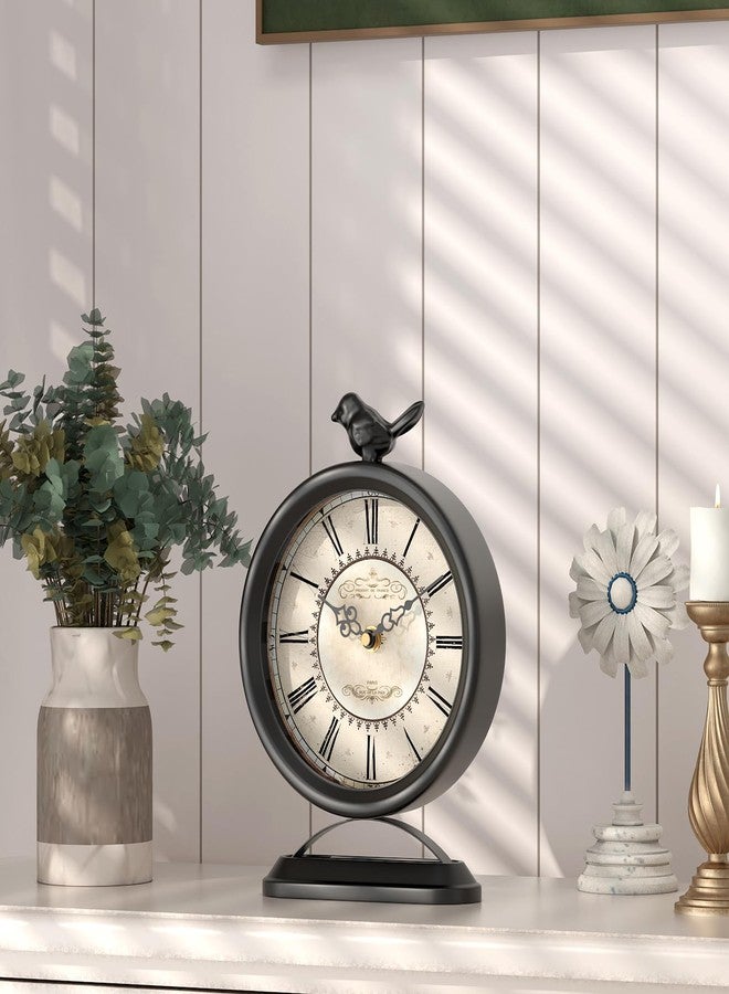 ChimeTide Vintage Table Clock with Bird, European Antique Style Black Mantel Clocks, Desk and Shelf Decor Clock, for Farmhouse, Bedside, Living Room, Bedroom, Gift (9" H x 6.5" W) - Image 3